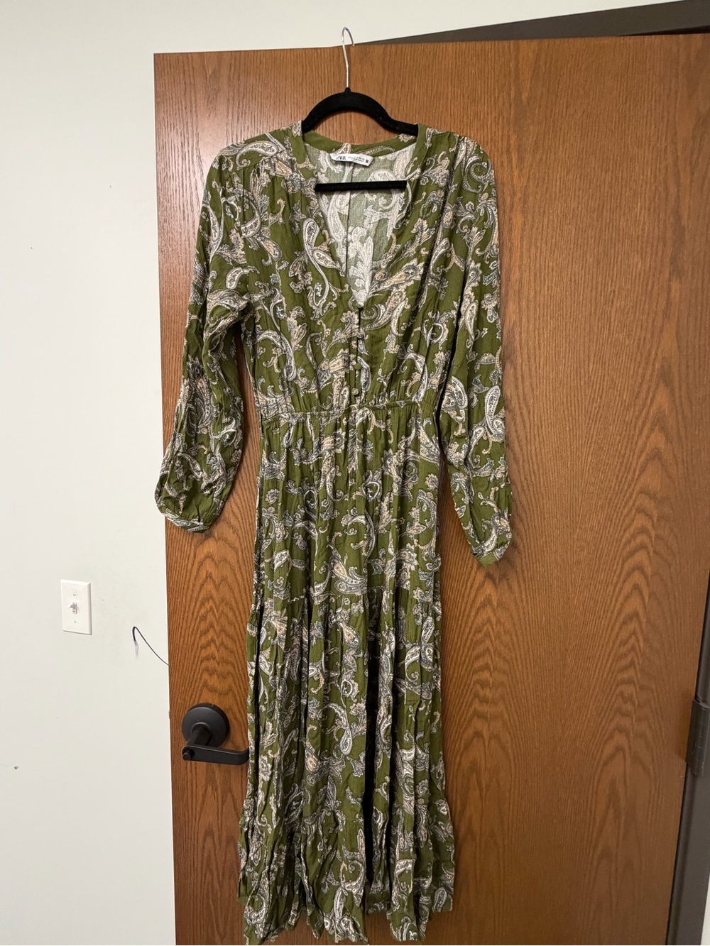Zara Olive Green Paisley Maxi Dress